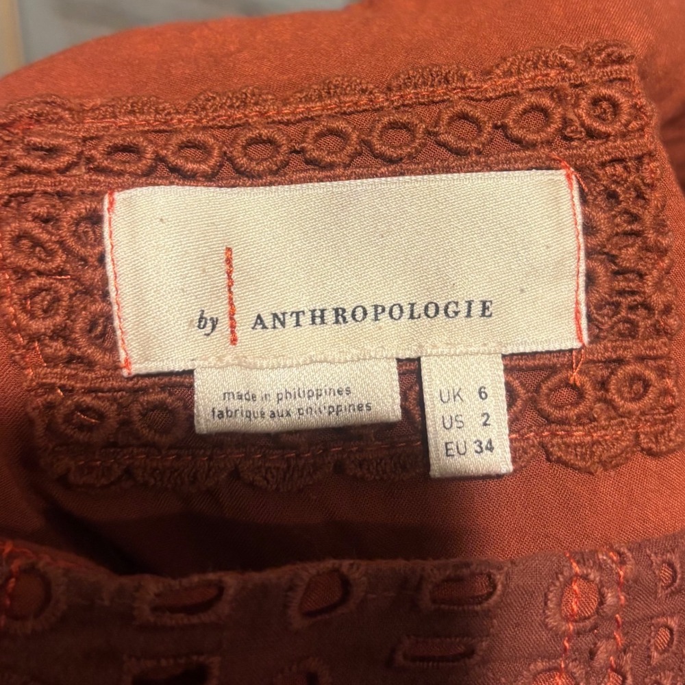 Anthropologie Rust Brown Eyelet Wide Leg Culotte Pants Size 2 Boho Cropped - Picture 8 of 9